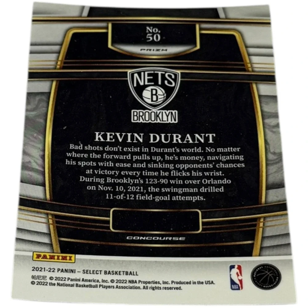 2021 2022 Panini‎ Select Basketball Kevin Durant Brooklyn Nets Card No 50
